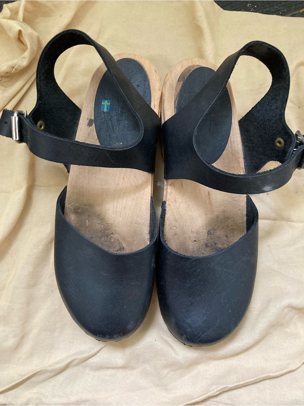 Lotta From Stockholm Black Leather Clog Sandals with Wooden Sole - Picture 2 of 4